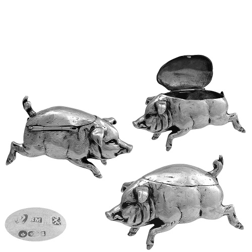 Sterling Silver Pig Pill Box  1905